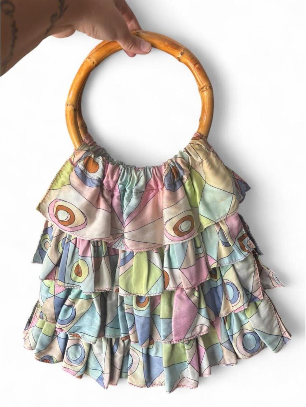 Vintage Y2K Rita Wilcox Bamboo Handle Ruffle Bag